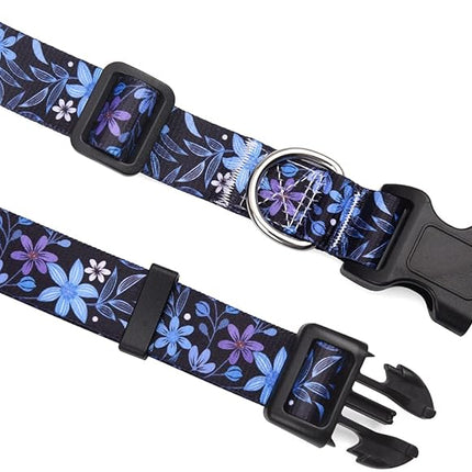 Dog Collar and Leash Set with Bohemia Floral Tribal Geometric Patterns - Soft Ethnic Style Collar Adjustable for Small Medium Large Dogs(Blue Floral Set,M)