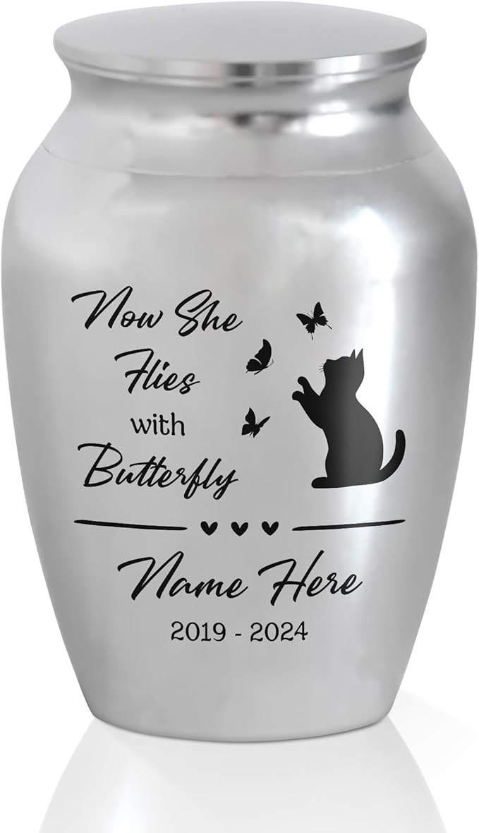 Artsy Woodsy Personalized Pet Memorial Mini Urns - Stainless Steel Decorative Keepsake Urns for Ashes, 2.56 inch, Gifts for Cat Lovers in Loving Memory