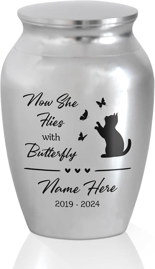 Artsy Woodsy Personalized Pet Memorial Mini Urns - Stainless Steel Decorative Keepsake Urns for Ashes, 2.56 inch, Gifts for Cat Lovers in Loving Memory