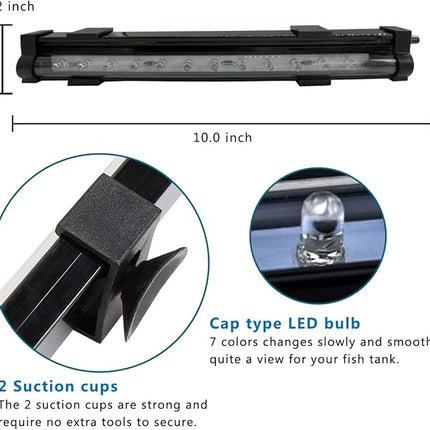 PULACO 2W Aquarium Fish Tank Air Stone with Automatic Color Changing LED Light (Length -10" for Small Fish Tank) for Aquarium Air Pump