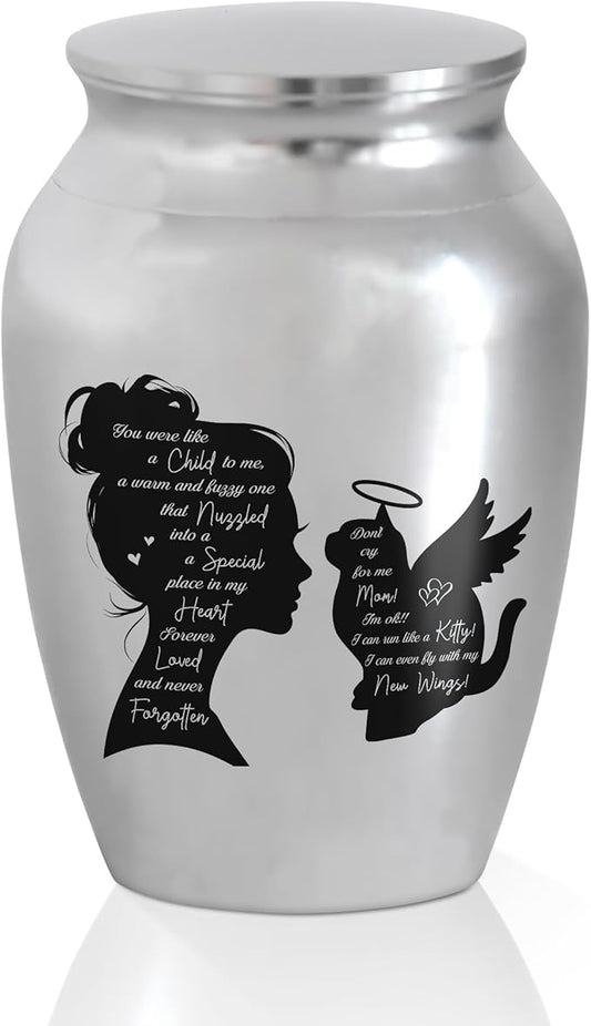 Artsy Woodsy Personalized Pet Memorial Cat Mini Urns Stainless Steel Decorative Keepsake Urns for Ashes 2.56 inch, Gifts for Cat Mom Dad Lovers Accessories in Loving Memory Loss (01, 2.56x1.77, Cat)