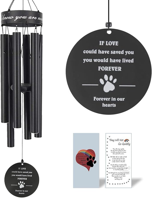 Pet Memorial Wind Chime, 30 Inches Paw Print Pet Remembrance Gift to Honor and Remember a Dog, Cat, or Other Pet, Premium Metal Wind Chime, Black