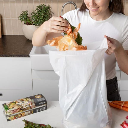 BOS Odor-Sealing Kitchen, Home & Food Small Trash Bags for Waste- Disposable Bags - Scent & Smell Free (50 Bags) [Size XL, Color White]