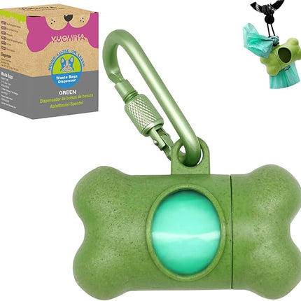 Dog Poop Pickup Bags Holder Dispenser with 1 Roll Random Color Leak-proof Scented Doggy Waste Bags and Carabiner with Safety Lock Plus Hook and Loop Fastener Never Loose on Leash Lead Again (Green)