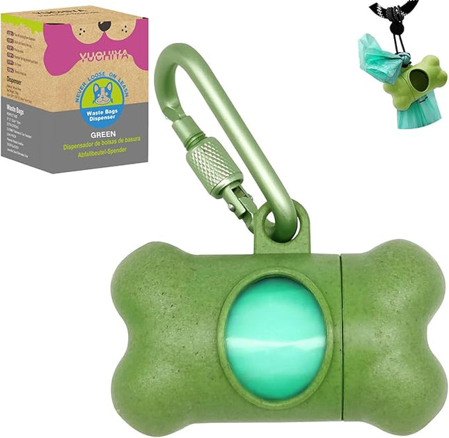 Dog Poop Pickup Bags Holder Dispenser with 1 Roll Random Color Leak-proof Scented Doggy Waste Bags and Carabiner with Safety Lock Plus Hook and Loop Fastener Never Loose on Leash Lead Again (Green)