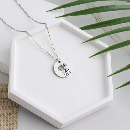 LONAGO 925 Sterling Silver Custom Dog Cat Portrait Photo Necklace Personalized Pet Engraved Picture Pendant Memorial Gift Name Jewelry for Women Mom