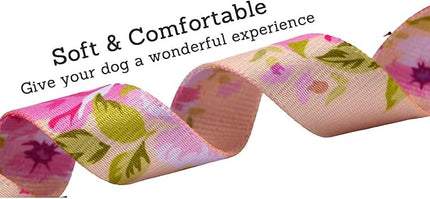 Dog Collar and Leash Set with Bohemia Floral Tribal Geometric Patterns - Soft Ethnic Style Collar Adjustable for Small Medium Large Dogs(Pink Rose Set,L)