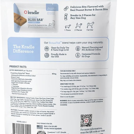 Kradle Bliss Bars for Dogs - Peanut Butter Flavored Calming - GABA L-Theanine - On The Go Packaging - Supports a Calm Demeanor - 6 Bars