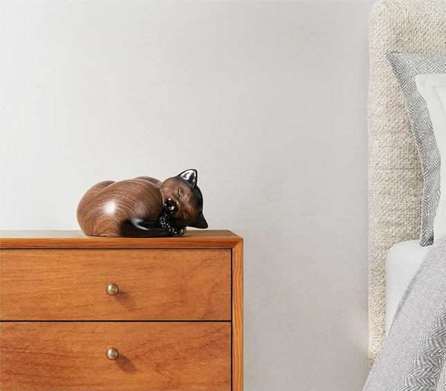 Pet Urns,Sleeping Resin Cremation Cat Urn, Cat Urns for Ashes, Small Animal Urn （Black Walnut）