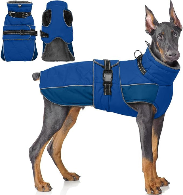 QBLEEV Warm Dog Jacket - Reflective, Adjustable Winter Coat with Turtleneck for Cold Weather, Waterproof Fleece Snowsuit for Small, Medium, Large Dogs