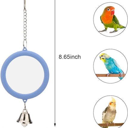 Hypeety Pet Bird Mirror with Bell Interactive Parrot Toy Bird Cage Mirror for Cockatiel Parakeets Canaries Budgie (Blue)