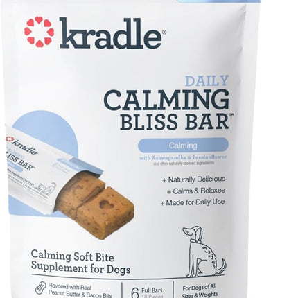 Kradle Bliss Bars for Dogs - Peanut Butter Flavored Calming - GABA L-Theanine - On The Go Packaging - Supports a Calm Demeanor - 6 Bars