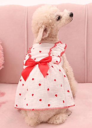 QWINEE Cute Heart Pattern Dog Dress Ruffle Trim Princess Dress Cat Vest Dress Lace Trim Summer Dress Pet Clothes for Small Medium Cats Dogs Kitten Puppy Red XX-Large