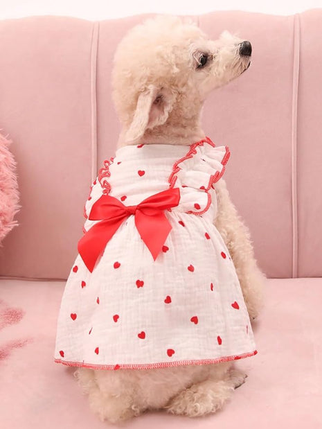 QWINEE Cute Heart Pattern Dog Dress Ruffle Trim Princess Dress Cat Vest Dress Lace Trim Summer Dress Pet Clothes for Small Medium Cats Dogs Kitten Puppy Red XX-Large