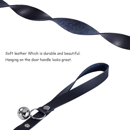 Leather Dog Doorbells for Door Knob/Potty Training/Go Outside, Length Adjustment Copper Dog Bell, Housetraining Hanging Bell, Black Leather Silver Bells.