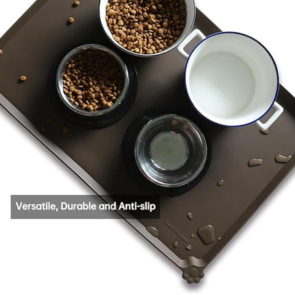 Hoki Found Large Silicone Pet Food Mats Tray - Non Slip Pet Dog Cat Bowl Mats Placemat - Dog Pet Cat Feeding Mat - Waterproof Dog Cat Food Mats -Pet Water Mats for Floors - Coffee