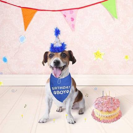 BINGPET Dog Birthday Party Supplies,Dog Birthday Hat Bandana Set,Soft Birthday Boy Triangle Scarf and Number Hat, Cute Birthday Party Supplies with 0-8 Figures for Small Medium Large Dogs Pets