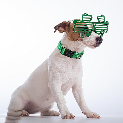 ARING PET St Patrick Collar for Dogs, Cotton Adjustable Green Shamrock Pet Collar Trefoil Puppy Collars with Quick Release Buckle for X-Small Boy Girl Dogs