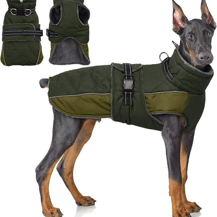 QBLEEV Warm Dog Jacket - Reflective, Adjustable Winter Coat with Turtleneck for Cold Weather, Waterproof Fleece Snowsuit for Small, Medium, Large Dogs