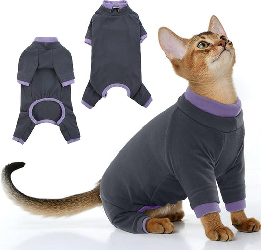 PUMYPOREITY Sticky Hair Cat Clothes, Prevent Hair Loss Cat Pajamas, Soft Cat Sweaters for Cats Only, Cat Hair Sticky Onesie, Cat Recovery Suit After Surgery, Black, S