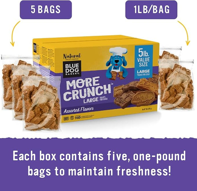 Blue Dog Bakery More Crunch Assorted Flavors, Dog Biscuits, Healthy Treats, All Natural, Bacon, Chicken, Cheese, Peanut Butter, 5 lb (Pack of 1)