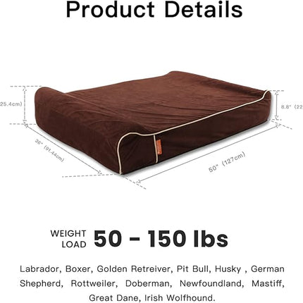 Laifug Orthopedic Memory Foam Extra Large Dog Bed Pillow(50"x36"x10", Chocolate) Durable Water Proof Liner & Removable Washable Cover & Smart Design