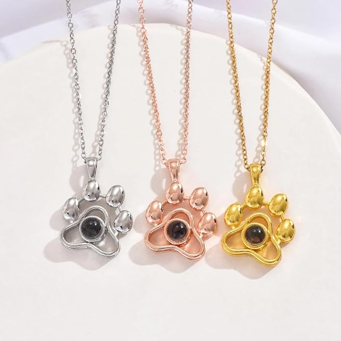 Customized Paw Print Necklace Personalized Pet Name Necklace Custom Engraved Dog Cat Paw Pendant Necklace Pet Memorial Gift for Pet Lovers