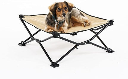 Coolaroo On-The-Go Elevated Dog Bed - Foldable Pop-Up Travel Dog Bed with Breathable, Moisture-Resistant Fabric, Carry Bag Included, Lightweight & Portable, Desert Sand, Standard
