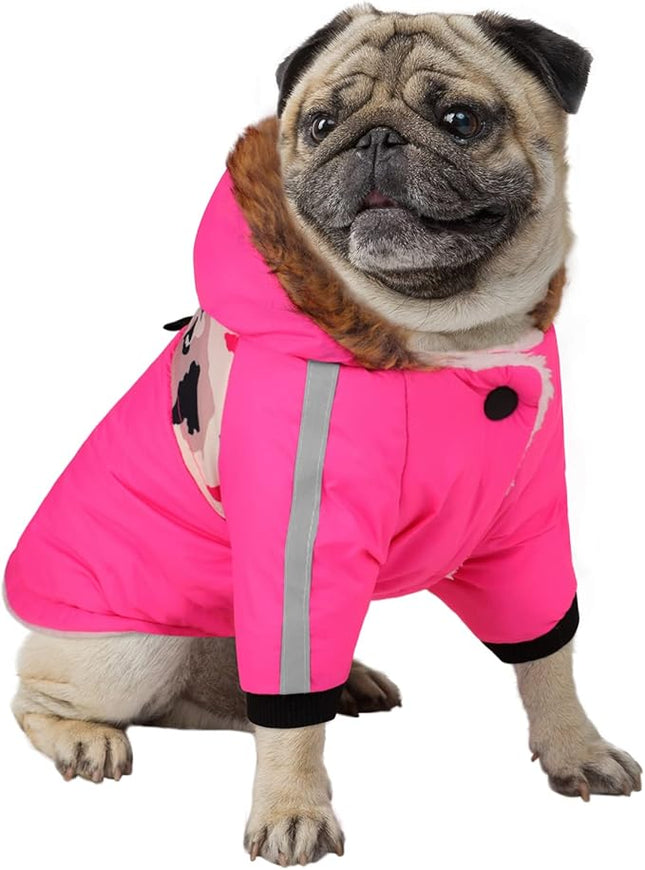 Queenmore Warm Dog Winter Coat, Cold Weather Waterproof Snow Jacket with Reflective Hoodie, Long Sleeves for Small to Large Dogs
