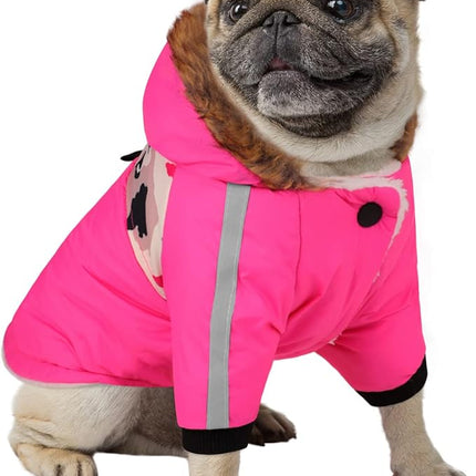 Queenmore Warm Dog Winter Coat, Cold Weather Waterproof Snow Jacket with Reflective Hoodie and Long Sleeves for Small to Large Dogs