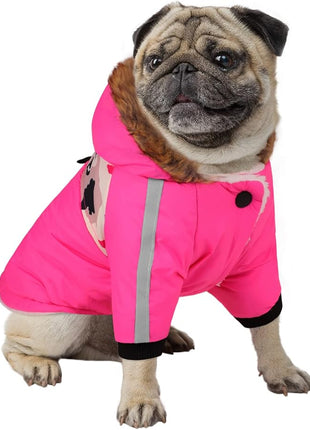 Queenmore Warm Dog Winter Coat, Cold Weather Waterproof Snow Jacket with Reflective Hoodie, Long Sleeves for Small to Large Dogs
