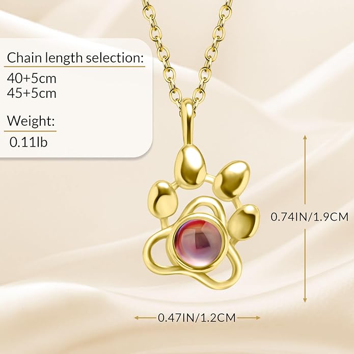 Personalized Picture Necklace with picture inside Custom Projection Necklace Cat/Dog Paw Print Pet Memorial Necklaces for Pet Lovers, Photo Gifts for Anniversary Dog Lovers