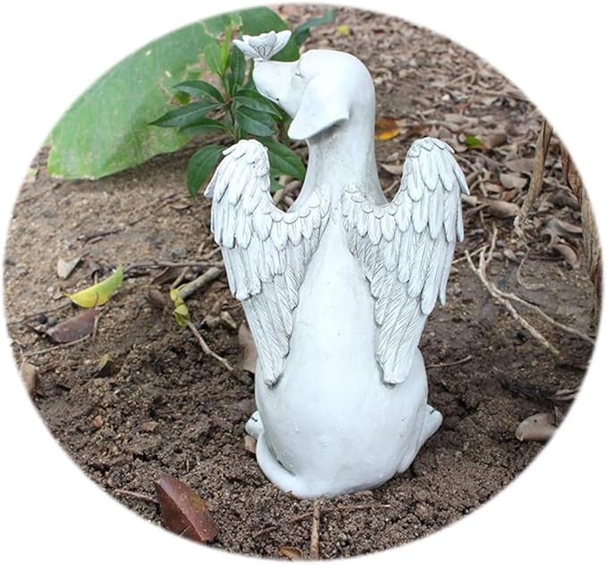 Angel Wing Dog Memorial Stone,Dog Memorial Gifts for Loss of Dog,8 Inch Resin Sleeping Dog Garden Ornament, Pet Grave Marker, Angel Tribute Statue for Dog Bereavement