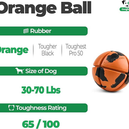 Goughnuts – Virtually Indestructible Ball - Guaranteed Dog Chew Toys for Aggressive Chewers Like Pit Bulls, German Shepherds, and Labs from 30-70 Pounds - Tough and Durable Natural Rubber - Orange