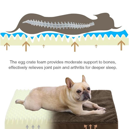 KSIIA Orthopedic Dog Bed Crate Waterproof Pet Mats for Medium Dogs Deluxe Plush Washable Pet Bed with Egg Crate Foam & Removable Cover, 29 x 18 Inch, Brown
