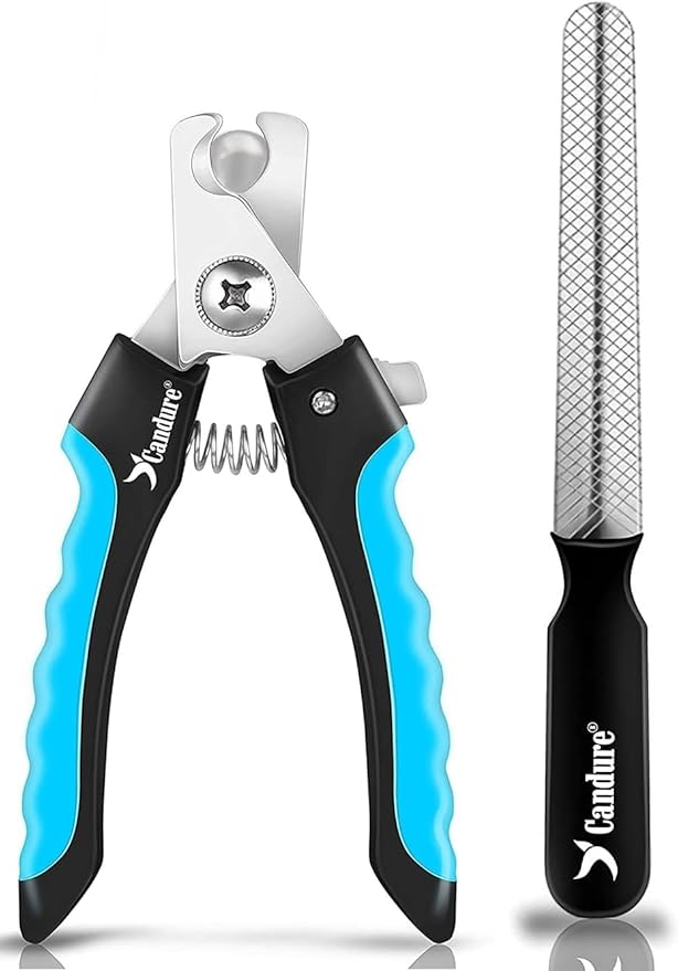 Candure Pet Nail Clippers Professional Nail Trimmer Suitable for Puppy, Cats, Rabbits and Guinea Pigs - Safety Lock/Protective Guard to Avoid Over Cutting (Blue, Small)