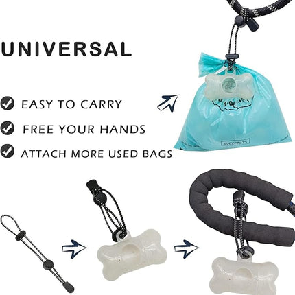 Dog Poop Pickup Bags Holder Dispenser with Leak-Proof Scented Doggy Waste Bags and Carabiner with Safety Lock Plus Hook and Loop Fastener Never Loose on Leash Lead Again (1 Holder 195 Bags, Clear)