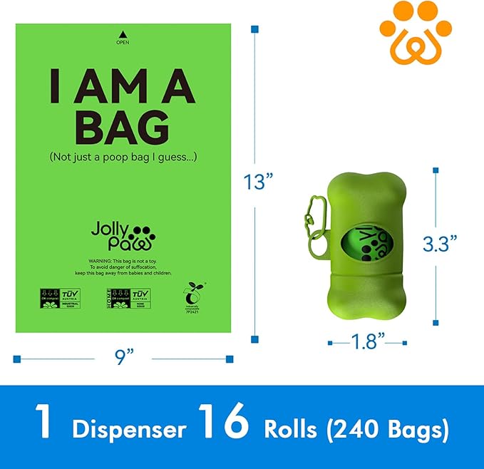 Dog Poop Bags with 1 Count Holder Scented, Leak Proof, Extra Thick and Large Poop Bags for Dogs, 240 Pieces (16 Rolls) 9" x 13" Plant Based for Pet Use