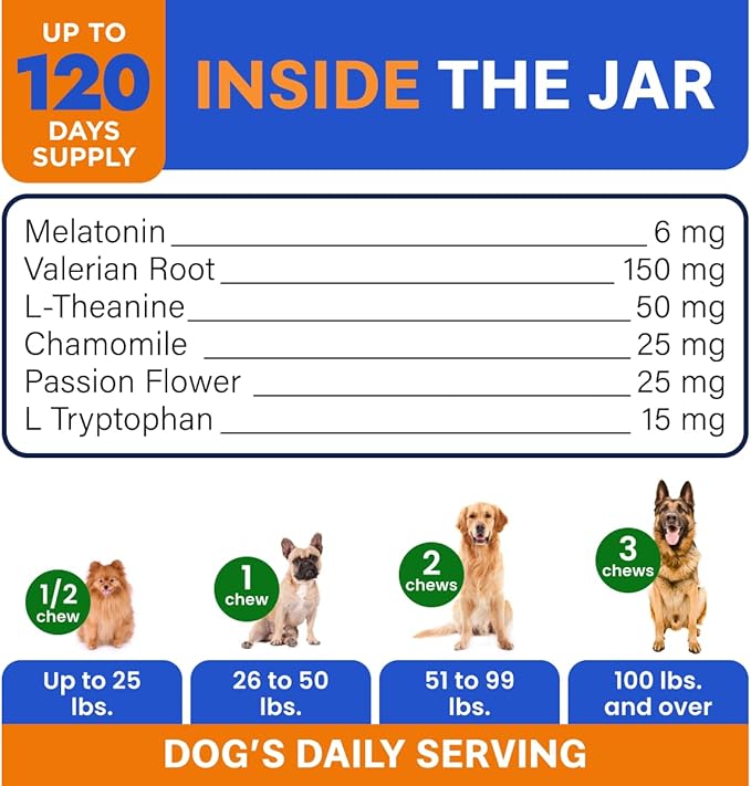(MAX Strength) Melatonin for Dogs to Sleep & Anxiety Aid - Medium & Small Breeds - 6mg Doggie Sleeping Pills - 120 Treats