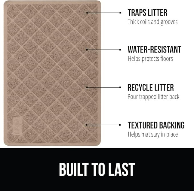 GORILLA GRIP Cat Litter Box Mat, 35x23, Water Resistant, US Designed Kitty Litter Trapping Mats, Easy to Clean, Scatter Control, Less Mess and Clean Floors, Kitten Supplies for Indoor Cats, Beige