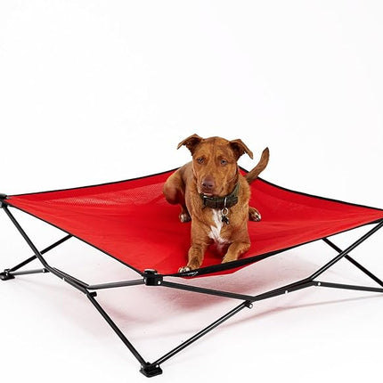 Coolaroo On-The-Go Elevated Dog Bed - Foldable Pop-Up Travel Dog Bed with Breathable, Moisture-Resistant Fabric, Carry Bag Included, Lightweight & Portable, Red, Extra Large