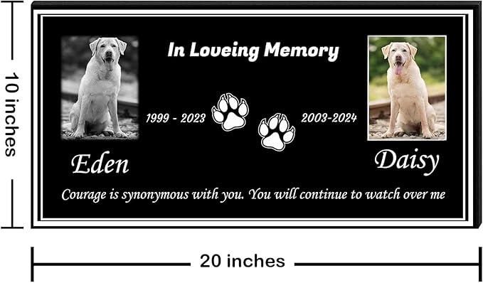 Pet Memorial Stones for Dogs & Cats, Personalized Dog Memorial Plaques for Pet Grave Stones for Outdoor - Cats Headstones, Tombstones for Grave Markers with Photo (Double Portrait)