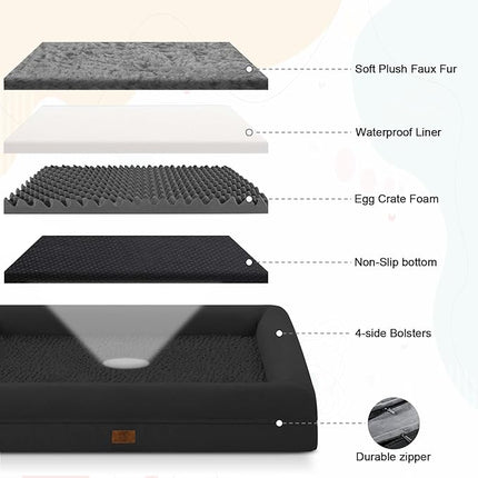 XLarge Waterproof Dog Bed for Extra Large Dogs, XL Dog Bed with Removable Washable Cover, 4-Sides Removable Bolster Pet Sofa with Non-Slip Bottom, Black