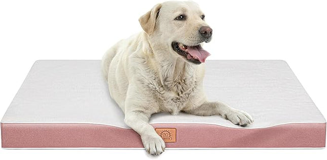 Sunheir Orthopedic Dog Bed for Extra Large Dogs, Waterproof Deluxe Plush Dog Crate Bed with Removable Washable Cover & Anti-Slip Bottom, Egg Crate Foam Pet Bed Mat, 41 x 27 Inches, Pink