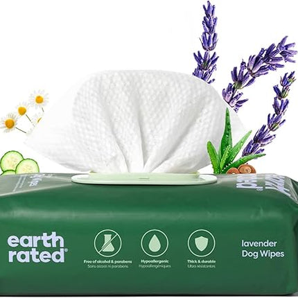 Earth Rated Dog Wipes, Hypoallergenic, Cleaning and Hydrating, for Grooming Paws, Body and Butt, Lavender Scented, 100 Count