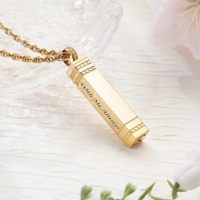abooxiu Urn Necklace for Ashes Memorial Cremation Jewelry for Ashes Stainless Steel Ashes Jewelry Cube Ashes Necklace Bar Urn Pendant for Women Men