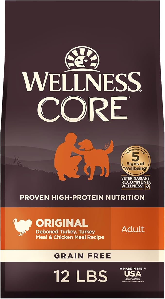 Wellness CORE Dry Dog Food, Grain-Free, High Protein, Natural, Original Turkey & Chicken Recipe, (12-Pound Bag)