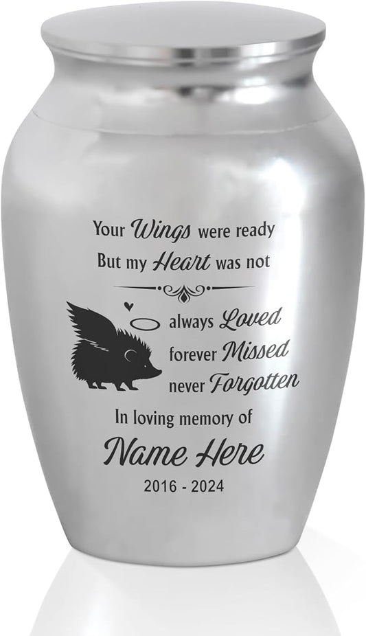 Artsy Woodsy Personalized Hedgehog Pet Memorial Cremation Mini Urn, Decorative Keepsake Small Urns for Ashes 2.56 inch, Remembrance Gifts for Pet Lovers in Loving Memory (04, 2.56x1.77)