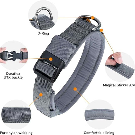 EXCELLENT ELITE SPANKER Tactical Small Puppy Dog Collar Nylon Adjustable Heavy Duty Military for Small Medium and Large Dogs Pet Soft Padded Dog Collar(Gry-L)