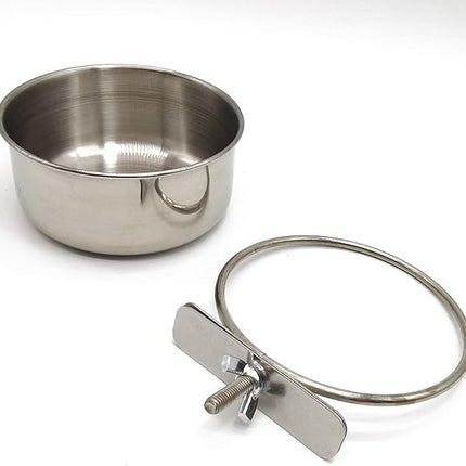 RONYOUNG 2PCS Bird Feeding Dish Cups with Spoon, Parrot Food Bowl Clamp Holder - Stainless Steel Coop Cup, Bird Cage Water Bowl for Parakeet African Greys Conure Cockatiels Lovebird Budgie Chinchilla